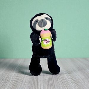 KellyToy Black Sloth Foodie Friends Cool Latte Coffee Boba Plush Stuffed Toy 13"